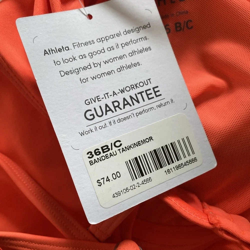 Athleta Bandeau Tankinemor Womens 36 B/C‎ Neon Orange Swim Top Tankini NWT